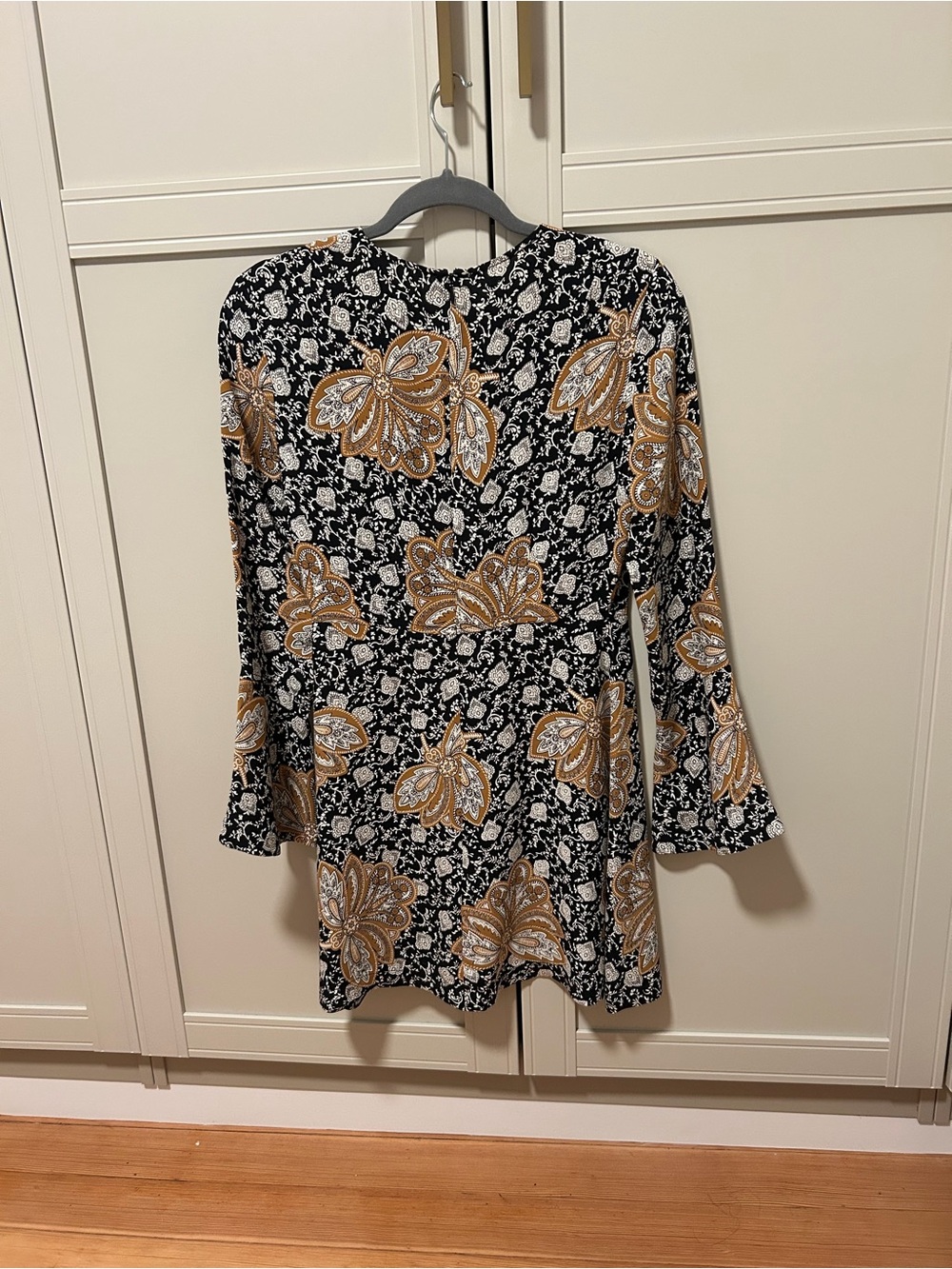 A.L.C. Black Mini Dress with Mustard Paisley Print